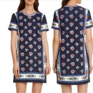Tory Burch Navy Floral Knit Shift Dress